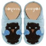 Krabbelschuhe Eule auf hellblau
