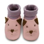 Krabbelschuhe mit Bündchen Katze rosa