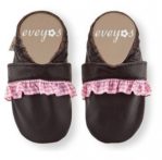 Krabbelschuhe braun mit Vichykaro rosa