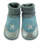 Krabbelschuhe mit Bündchen hellblauStern Wildleder