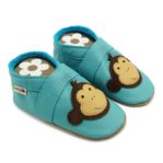 Krabbelschuhe mit Affe auf Türkis