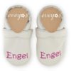 Eveyos Krabbelschuhe, Lederpuschen, Sneaker, Babyschuhe, Lederstrumpf, Moccasins, Mokassin Krabbelschuhe grau mit Namen