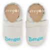 Eveyos Krabbelschuhe, Lederpuschen, Sneaker, Babyschuhe, Lederstrumpf, Moccasins, Mokassin Krabbelschuhe grau mit Namen