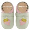 Eveyos Krabbelschuhe, Lederpuschen, Sneaker, Babyschuhe, Lederstrumpf, Moccasins, Mokassin Krabbelschuhe mint mit Erdbeere rosa