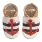 Krabbelschuhe in weiß mit Anker rot