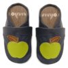 Eveyos Krabbelschuhe, Lederpuschen, Sneaker, Babyschuhe, Lederstrumpf, Moccasins, Mokassin Krabbelschuhe in dunkelblau mit grünen Apfel
