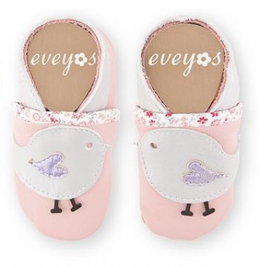Krabbelschuhe rosa mit Vogel