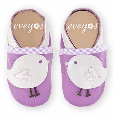 Krabbelschuhe lila mit Vöglen