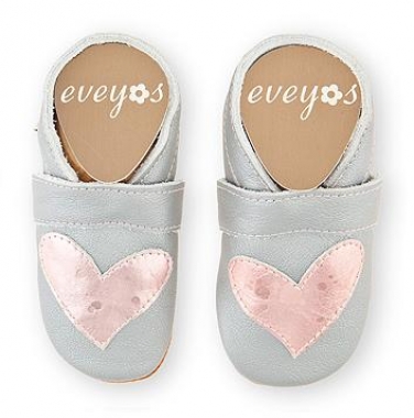 Krabbelschuhe Silber mit Herz rosa