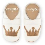 Krabbelschuhe weiß mit gold Krone