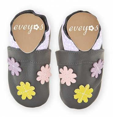 Krabbelschuhe grau mit Blumen