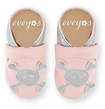 Krabbelschuhe rosa mit Totenkopf