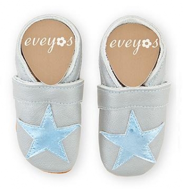 Krabbelschuhe silber Stern hellblau
