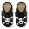 Eveyos Krabbelschuhe, Lederpuschen, Sneaker, Babyschuhe, Lederstrumpf, Moccasins, Mokassin Krabbelschuhe schwarz mit Totenkopf