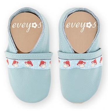 Krabbelschuhe hellblau Fliegenpilz