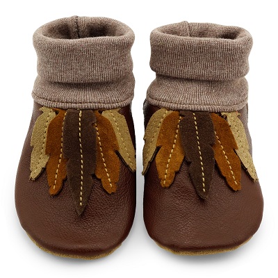 Krabbelschuhe mit Bündchen Federn