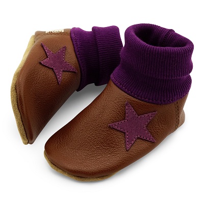 Krabbelschuhe mit Bündchen in braun