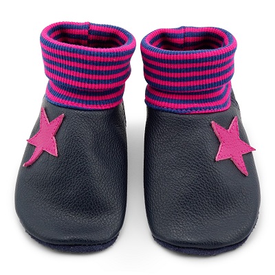 Krabbelschuhe mit Bündchen blau