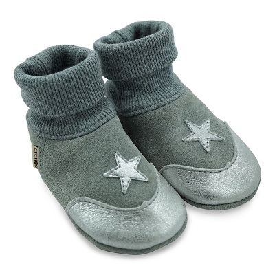 Krabbelschuhe mit Bündchen Wildleder grau