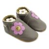Eveyos Krabbelschuhe, Lederpuschen, Sneaker, Babyschuhe, Lederstrumpf, Moccasins, Mokassin Krabbelschuhe Grau Blume seilt Flieder