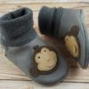 Eveyos Krabbelschuhe, Lederpuschen, Sneaker, Babyschuhe, Lederstrumpf, Moccasins, Mokassin Lederstrumpf Krabbelschuhe mit Bündchen grau