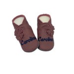 Krabbelschuhe Blümchen Mauve mit Namen Mädchen